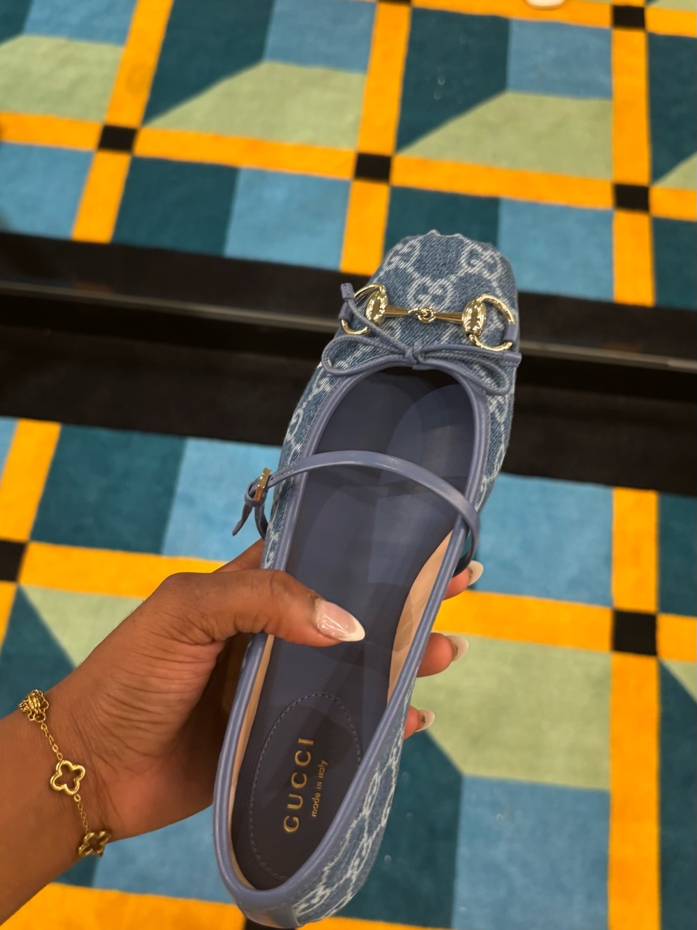 Blue Monogram Ballet Flat with Gold Horsebit